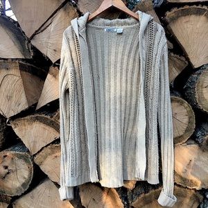 Vintage long knit hooded sweater tan cream small